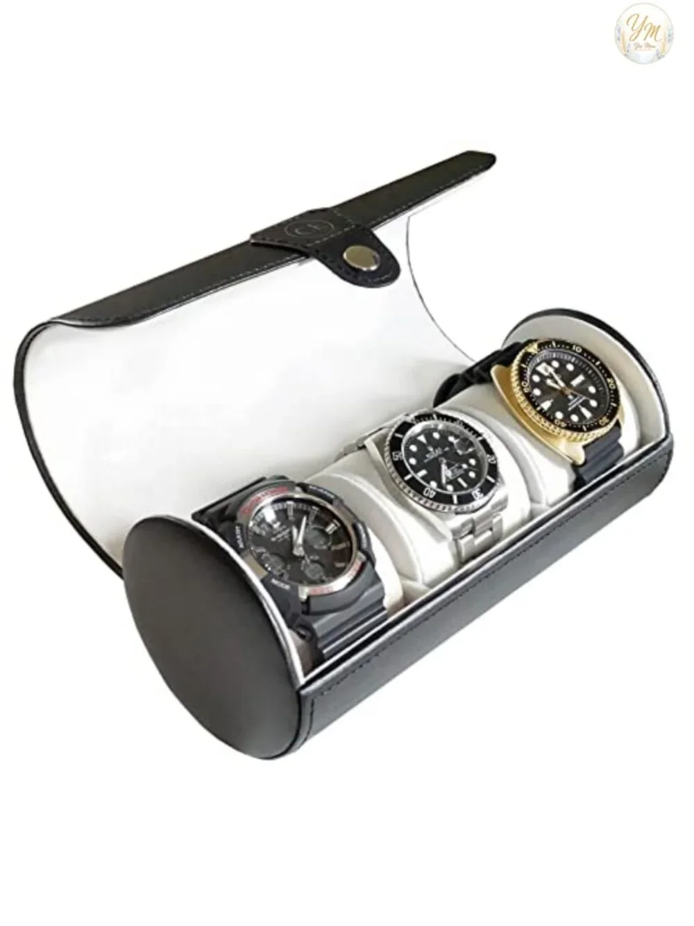 Vegan faux leather 3-Watch Travel Case Roll Organizer for Men Women